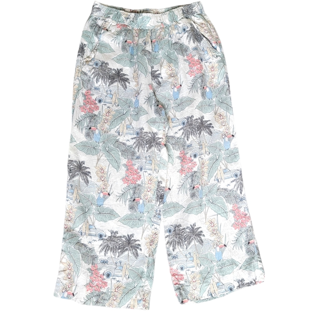 C&C California Linen Wide Leg Beachy Pants Pull On Relaxed Tropical Surf… - Picture 4 of 15